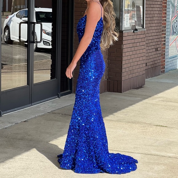 Portia and Scarlett Royal Blue Sequin Prom Dress - Picture 4 of 4